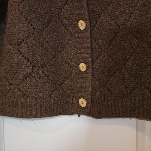 Chic Happens 100% Cashmere Brown Cardigan Size L Button Front Thick Warm Plush - Picture 4 of 9
